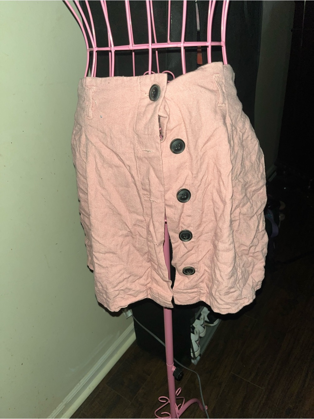 Pink Button-Front Mini Skirt